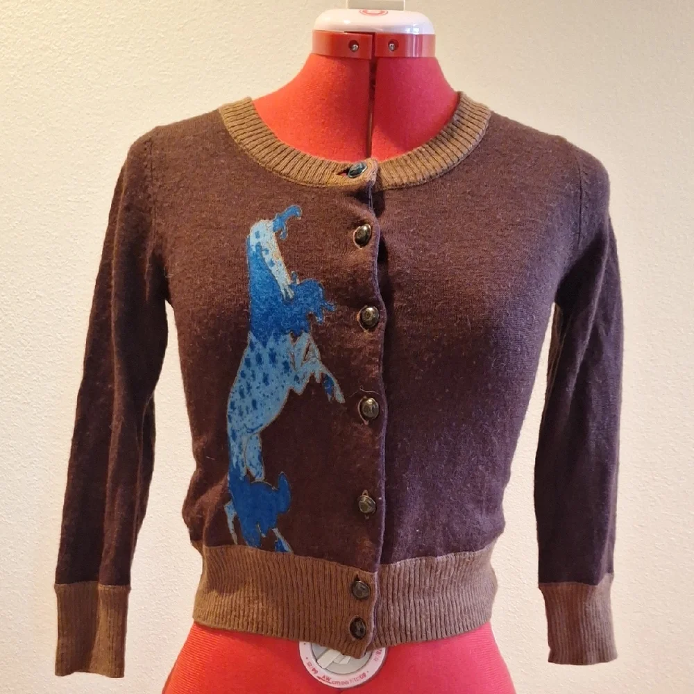 WWW. Knitteddove.com Brown and Blue Women's Buttom Up Sweater Size XS - Picture 1 of 6